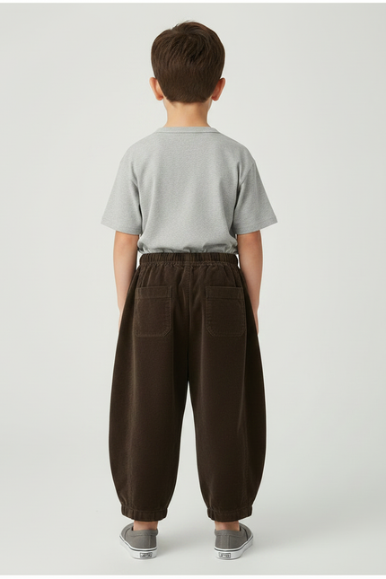 Pantalon Velours Côtelé Marron Ample Unisexe Décontracté - Cordé - vue 2