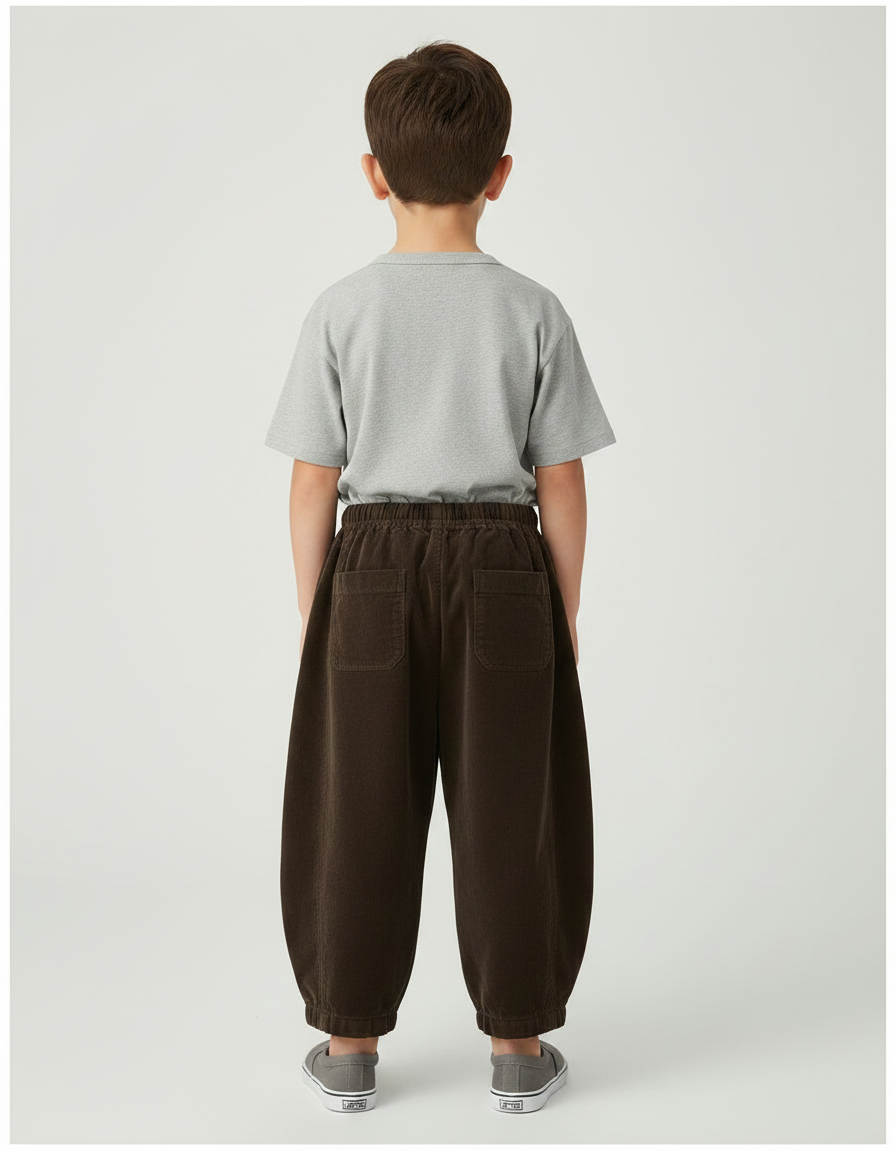 Pantalon Velours Côtelé Marron Ample Unisexe Décontracté - Cordé - vue 2