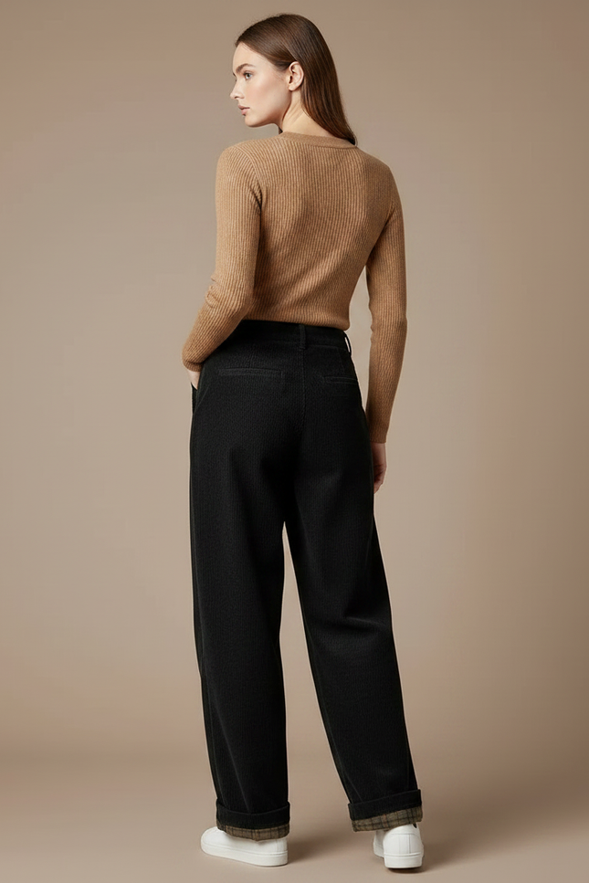 Pantalon Boyfriend Velours Femme - Noir Cordé - vue 2