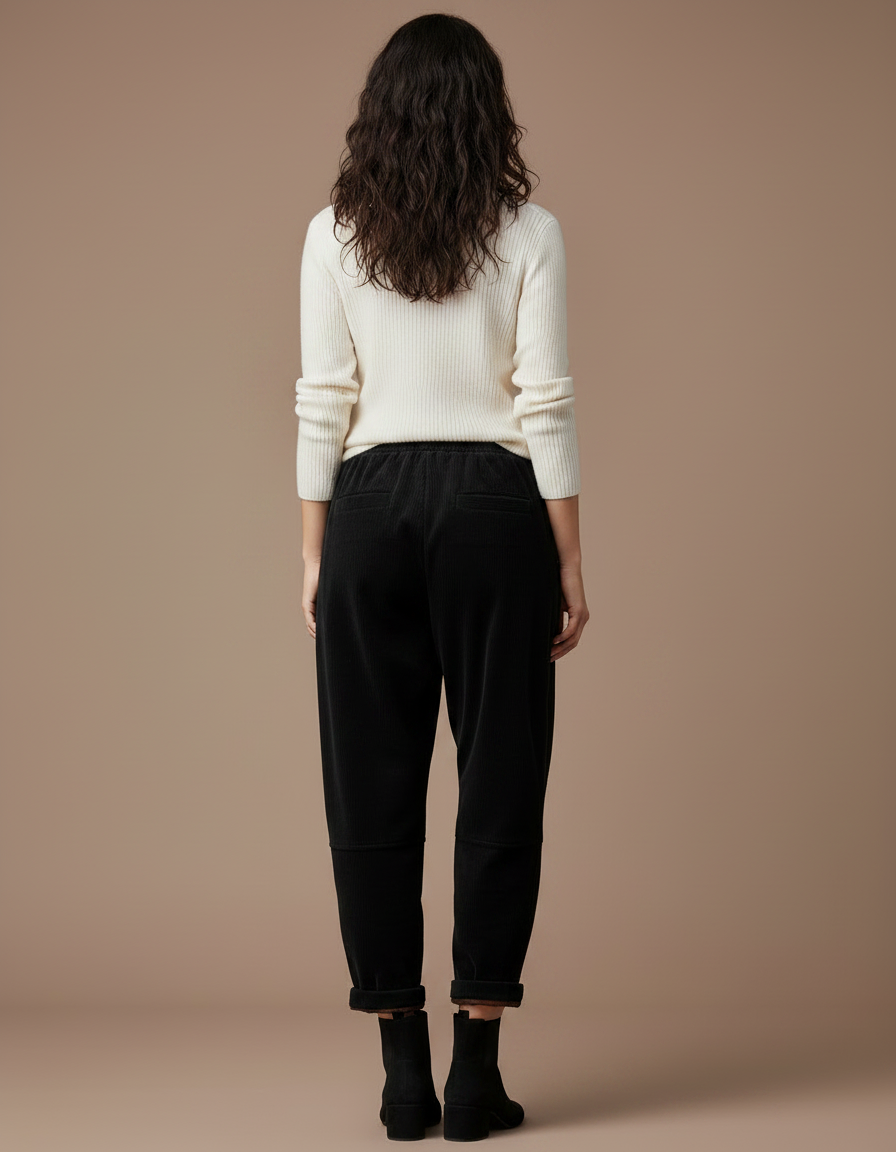 Pantalon Velours Femme Noir Baggy - Cordé - vue 2