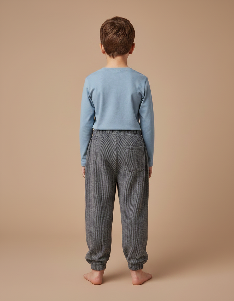 Pantalon Velours Côtelé Gris Enfant Doux Chaud - vue 2