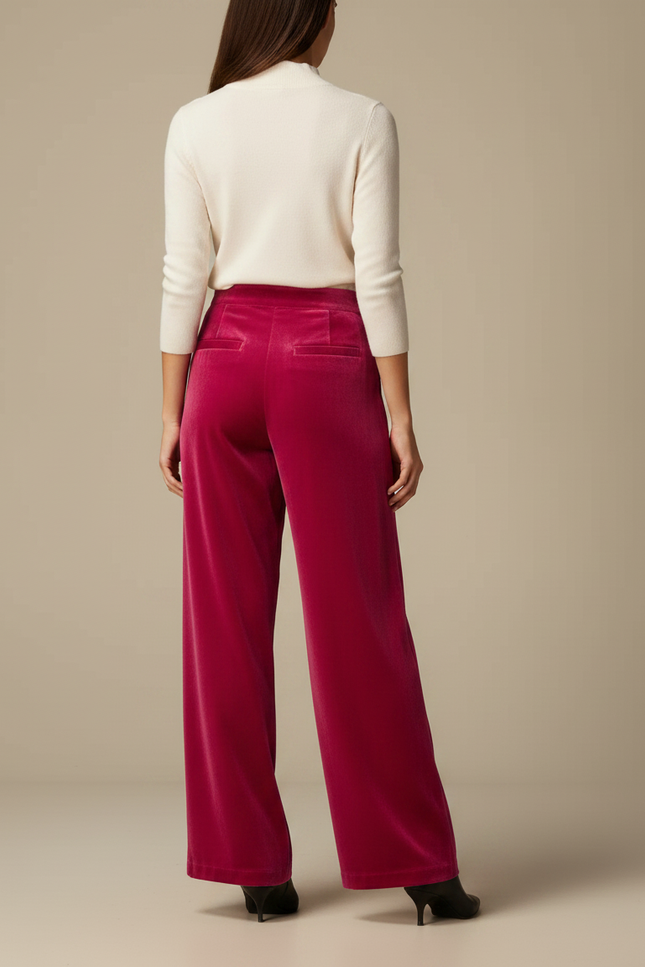 Pantalon Velours Fuschia Ample Fluide Élégant Femme - Rose - vue 2