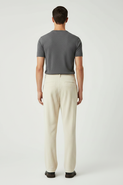 Pantalon Velours Côtelé Crème Ample Décontracté Homme - Beige Cordé - vue 2