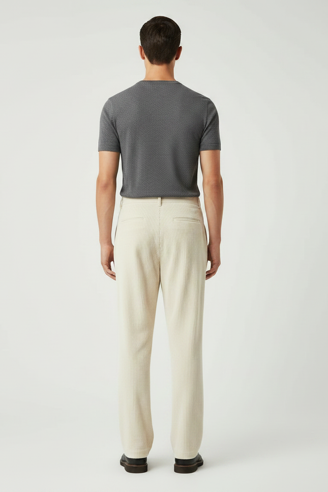 Pantalon Velours Côtelé Crème Ample Décontracté Homme - Beige Cordé - vue 2