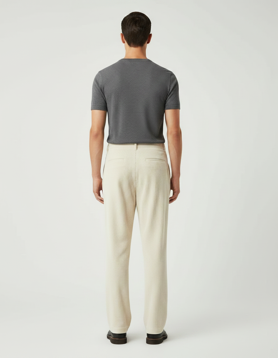 Pantalon Velours Côtelé Crème Ample Décontracté Homme - Beige Cordé - vue 2