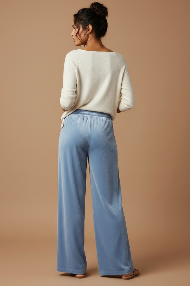 Pantalon Velours Bleu Ciel Fluide Large Femme - vue 2