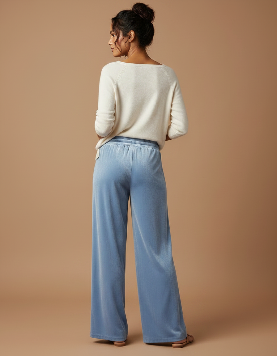 Pantalon Velours Bleu Ciel Fluide Large Femme - vue 2