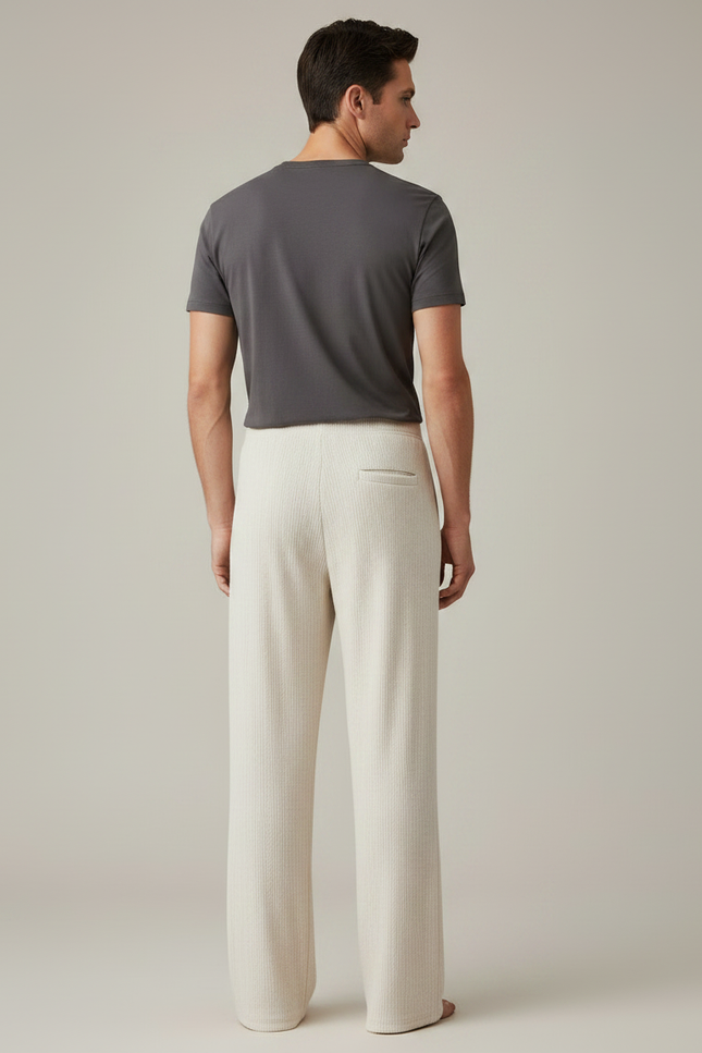 Pantalon Velours Crème Droit Côtelé Décontracté Homme - Beige Cordé - vue 2