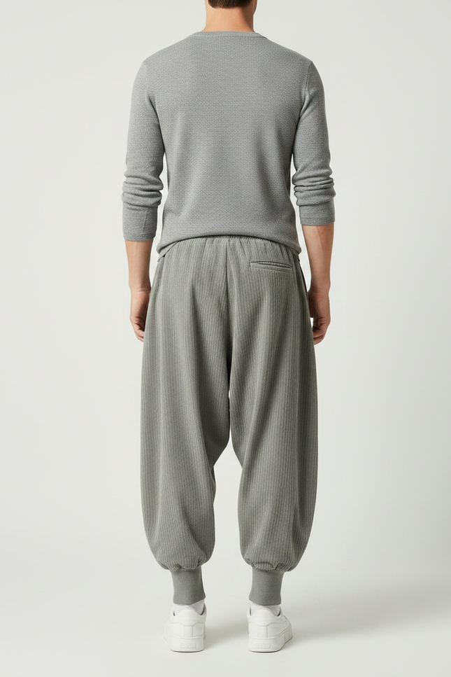 Pantalon Velours Côtelé Gris Ample Confortable Harem - Cordé - vue 2