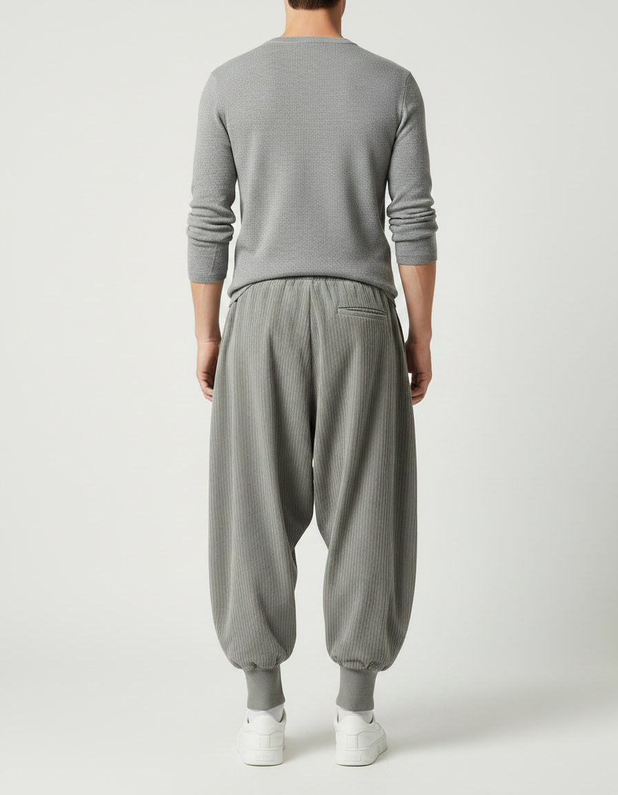 Pantalon Velours Côtelé Gris Ample Confortable Harem - Cordé - vue 2