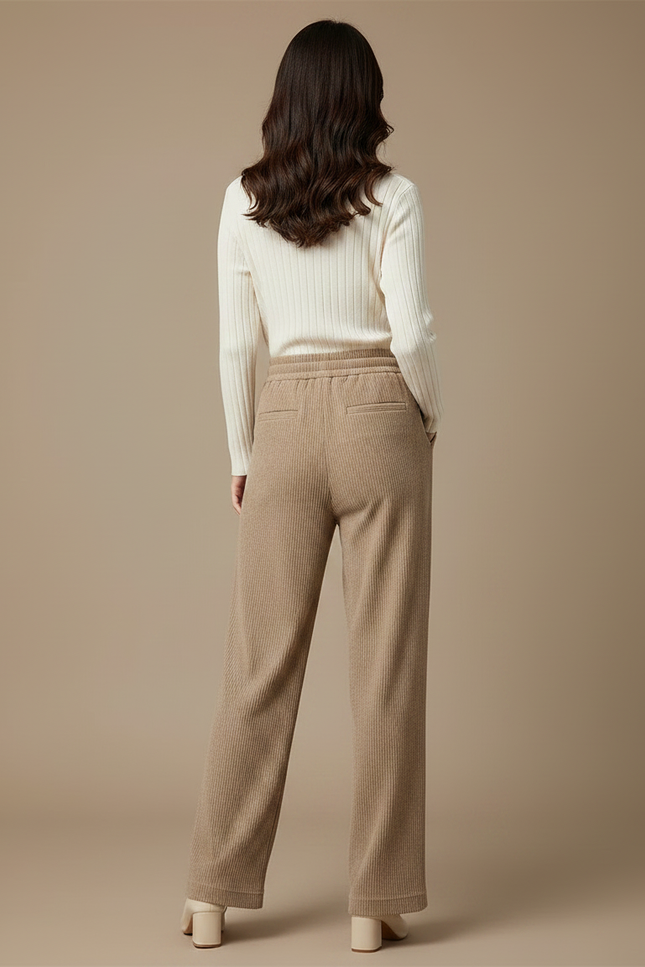 Pantalon Velours Côtelé Ample Beige Décontracté Femme - Cordé - vue 2