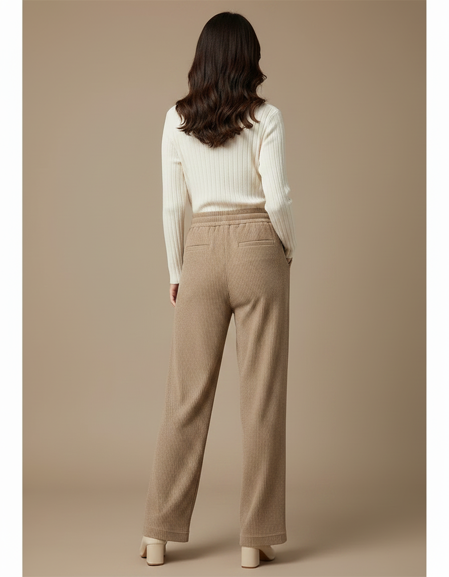 Pantalon Velours Côtelé Ample Beige Décontracté Femme - Cordé - vue 2