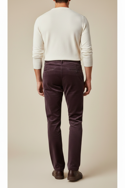 Pantalon Velours Marron Droit Homme Décontracté Élégant - Bordeaux Cordé - vue 2