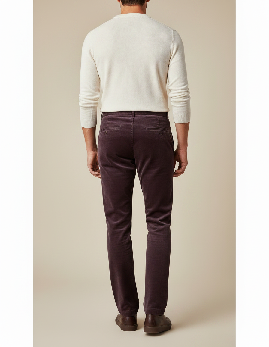 Pantalon Velours Marron Droit Homme Décontracté Élégant - Bordeaux Cordé - vue 2