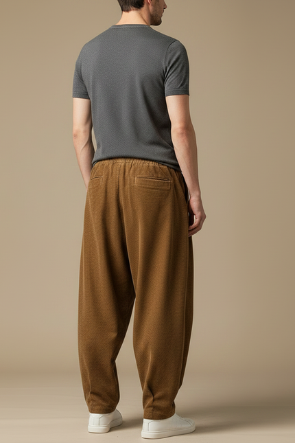 Pantalon Velours Plissé - Marron Cordé - vue 2