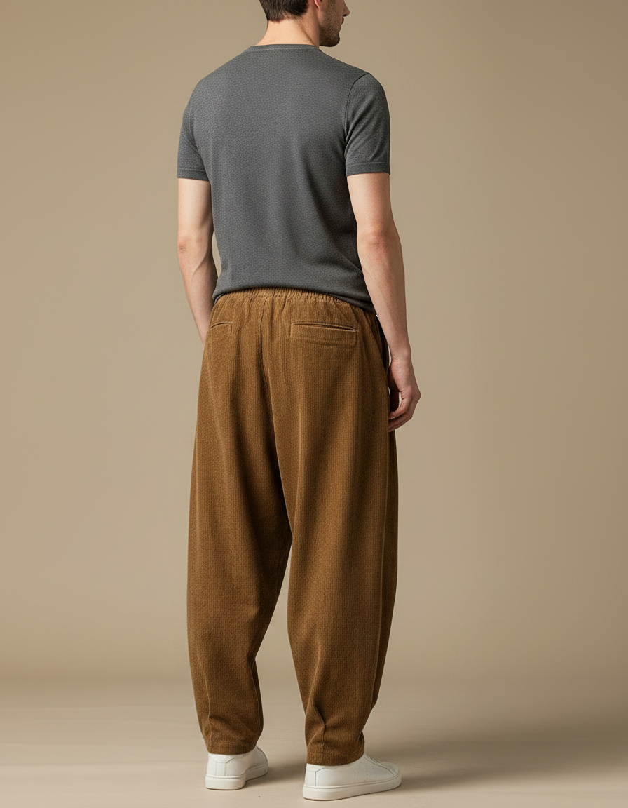 Pantalon Velours Plissé - Marron Cordé - vue 2