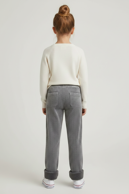 Pantalon Velours Côtelé Gris Ample Doublé Enfant - Cordé - vue 2