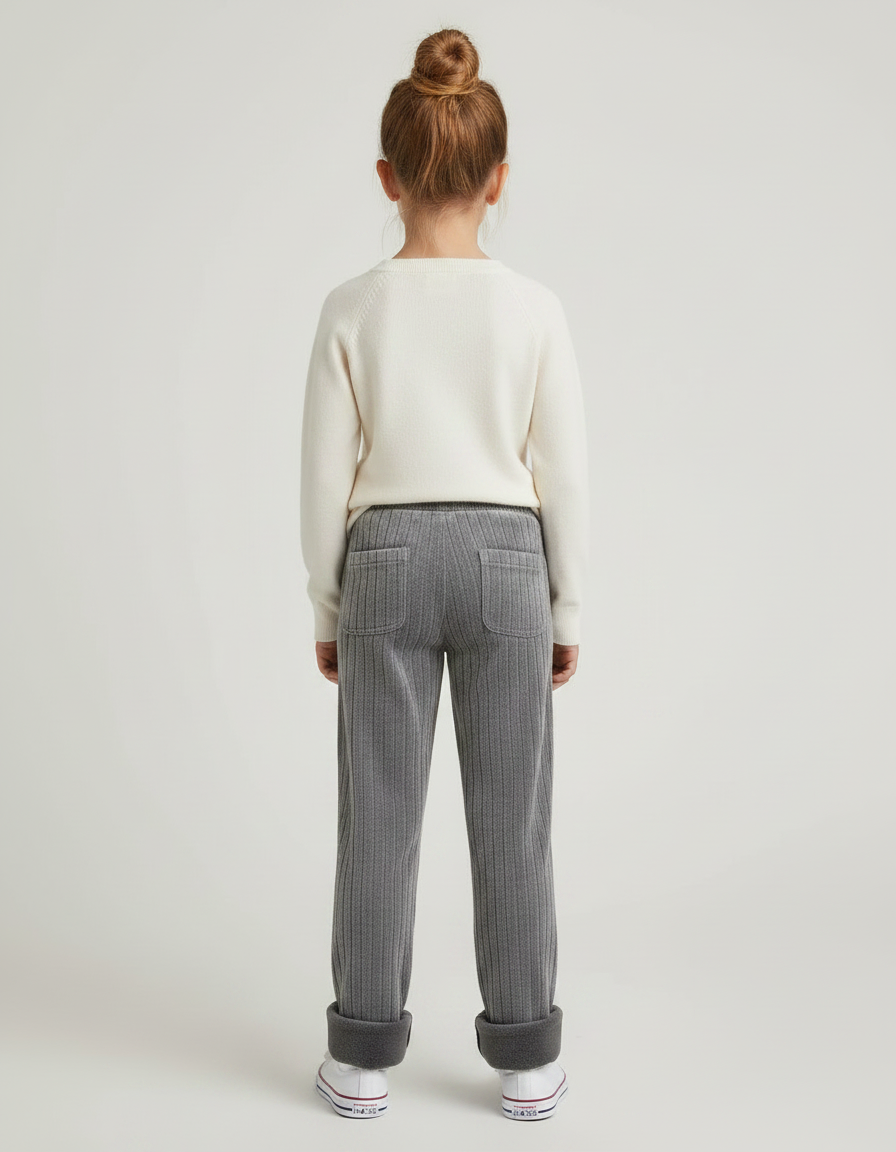 Pantalon Velours Côtelé Gris Ample Doublé Enfant - Cordé - vue 2
