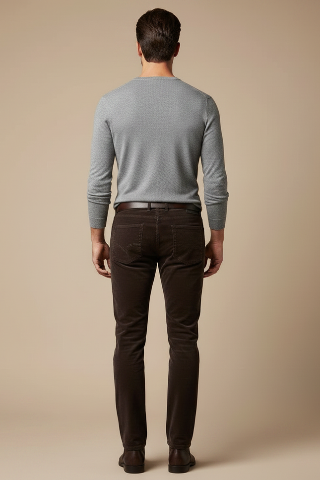 Pantalon Velours Marron Côtelé Droit Homme Stretch - Cordé - vue 2