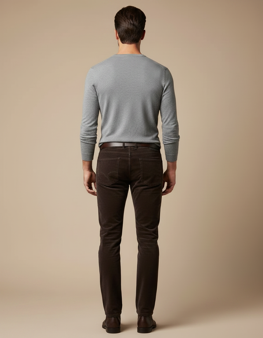 Pantalon Velours Marron Côtelé Droit Homme Stretch - Cordé - vue 2