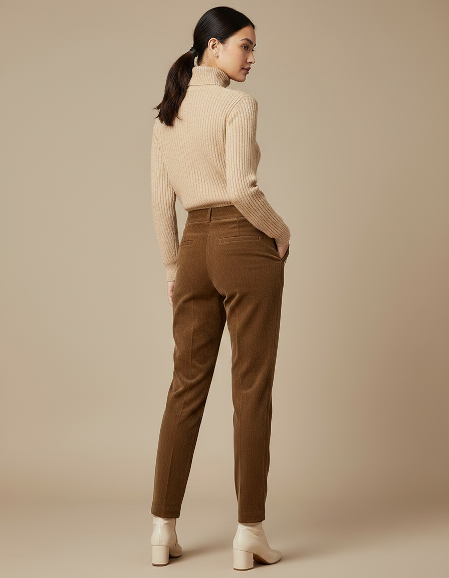 Pantalon Fuseau Velours Chasse - Marron Cordé - vue 2
