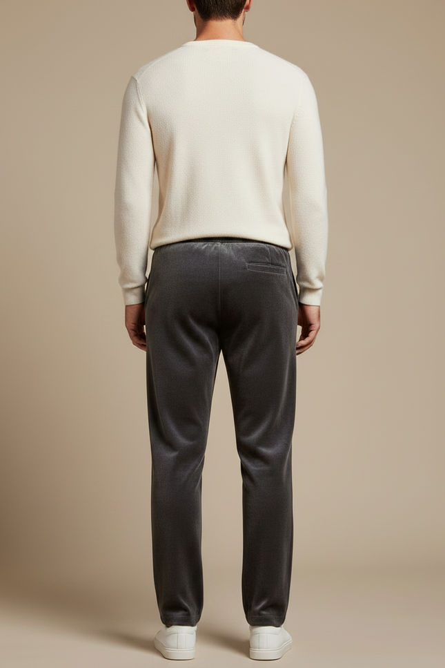 Pantalon Velours Gris Droit Cordon Brodé Homme - vue 2