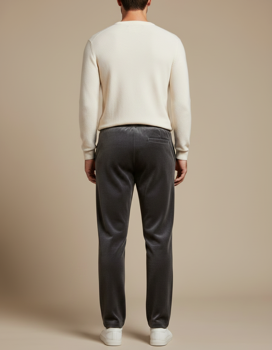 Pantalon Velours Gris Droit Cordon Brodé Homme - vue 2