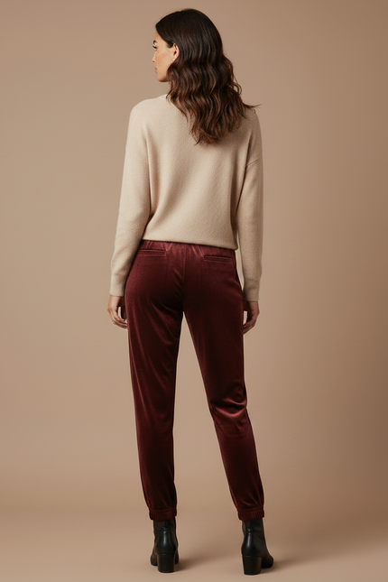 Pantalon Velours Bordeaux Fluide Confortable Femme Élégant - vue 2