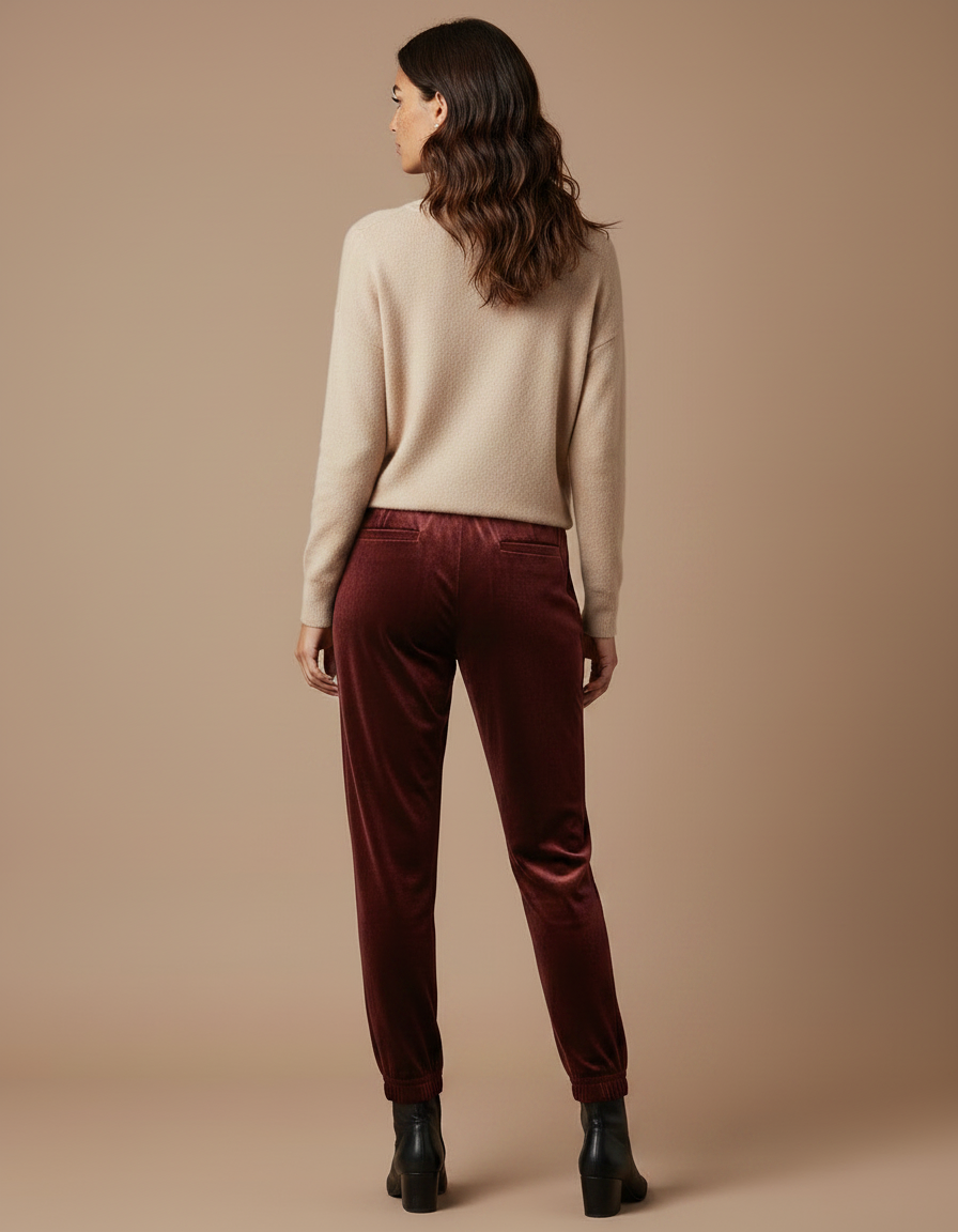 Pantalon Velours Bordeaux Fluide Confortable Femme Élégant - vue 2
