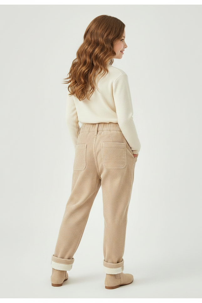 Pantalon Velours Beige Côtelé Ample Doublé Confortable - vue 2