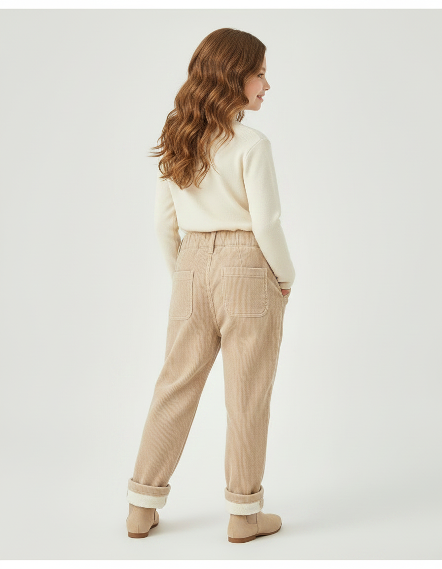 Pantalon Velours Beige Côtelé Ample Doublé Confortable - vue 2