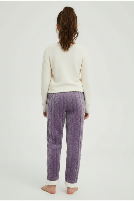 Pantalon Velours Violet Molletonné Tressé Doux Fille - vue 2