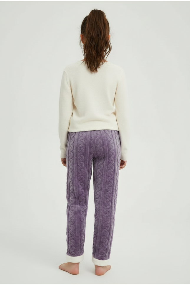 Pantalon Velours Violet Molletonné Tressé Doux Fille - vue 2