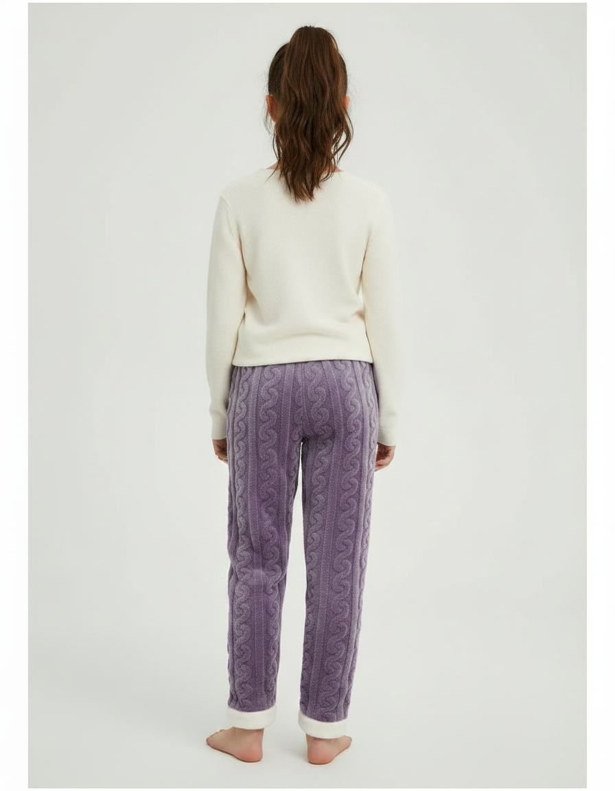Pantalon Velours Violet Molletonné Tressé Doux Fille - vue 2