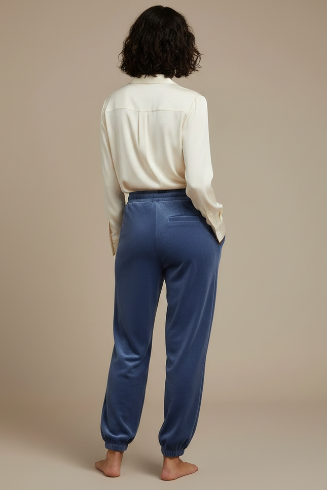 Pantalon Velours Bleu Ample Décontracté Cordon Femme - vue 2