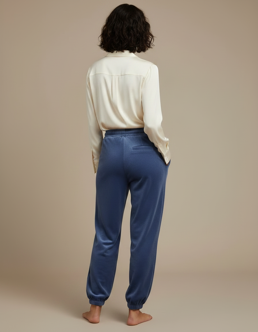 Pantalon Velours Bleu Ample Décontracté Cordon Femme - vue 2