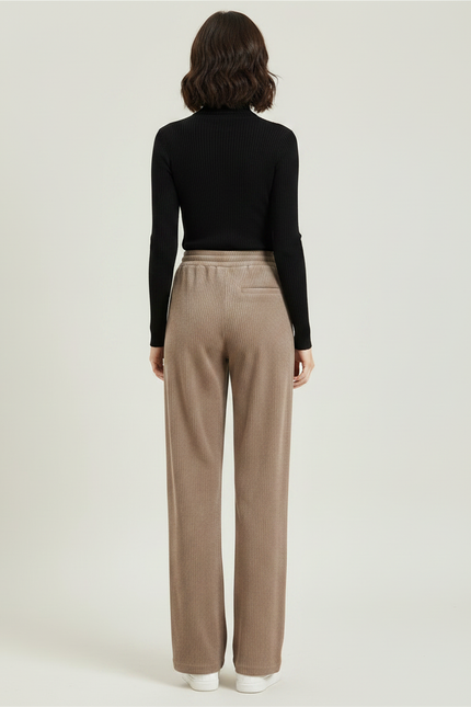 Pantalon Velours Cotelé Femme Droit - Camel Cordé - vue 2