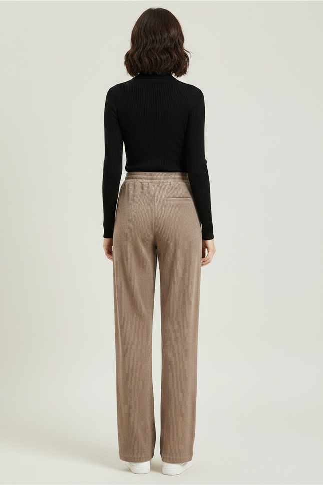 Pantalon Velours Cotelé Femme Droit - Camel Cordé - vue 2