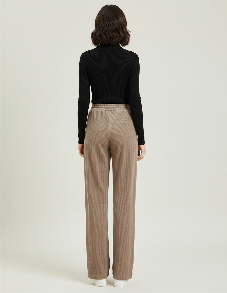 Pantalon Velours Cotelé Femme Droit - Camel Cordé - vue 2