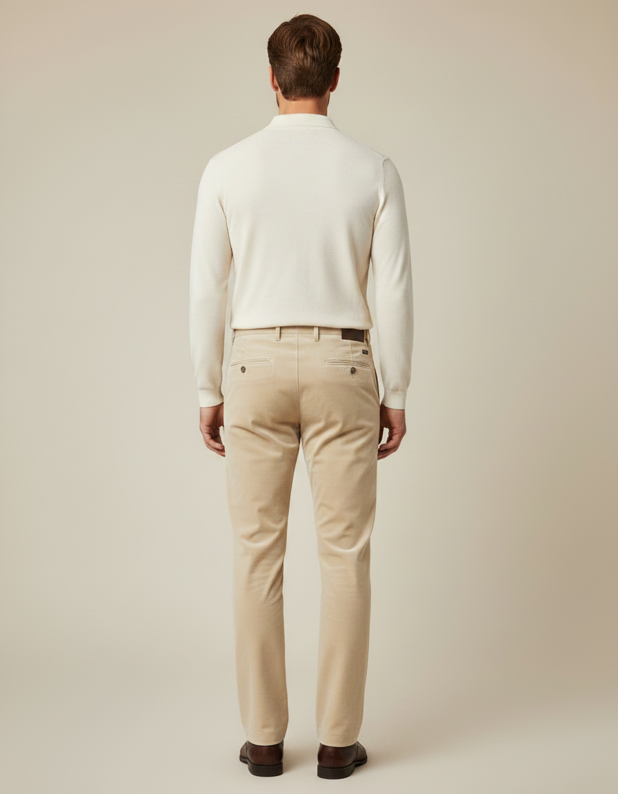 Pantalon Velours Beige Droit Homme Élégant Décontracté - vue 2