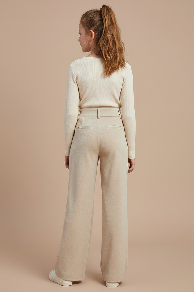 Pantalon Velours Beige Ample Droit Taille Haute Fille - vue 2