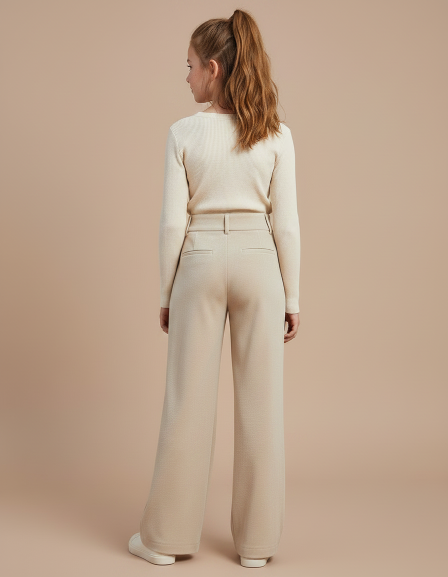 Pantalon Velours Beige Ample Droit Taille Haute Fille - vue 2