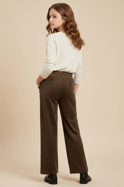 Pantalon Velours Marron Côtelé Large Décontracté Fille - Cordé - vue 2
