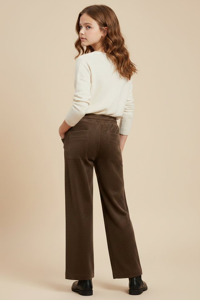 Pantalon Velours Marron Côtelé Large Décontracté Fille - Cordé - vue 2