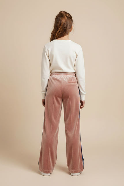 Pantalon Velours Rose Droit Rayures Latérales Fille - vue 2