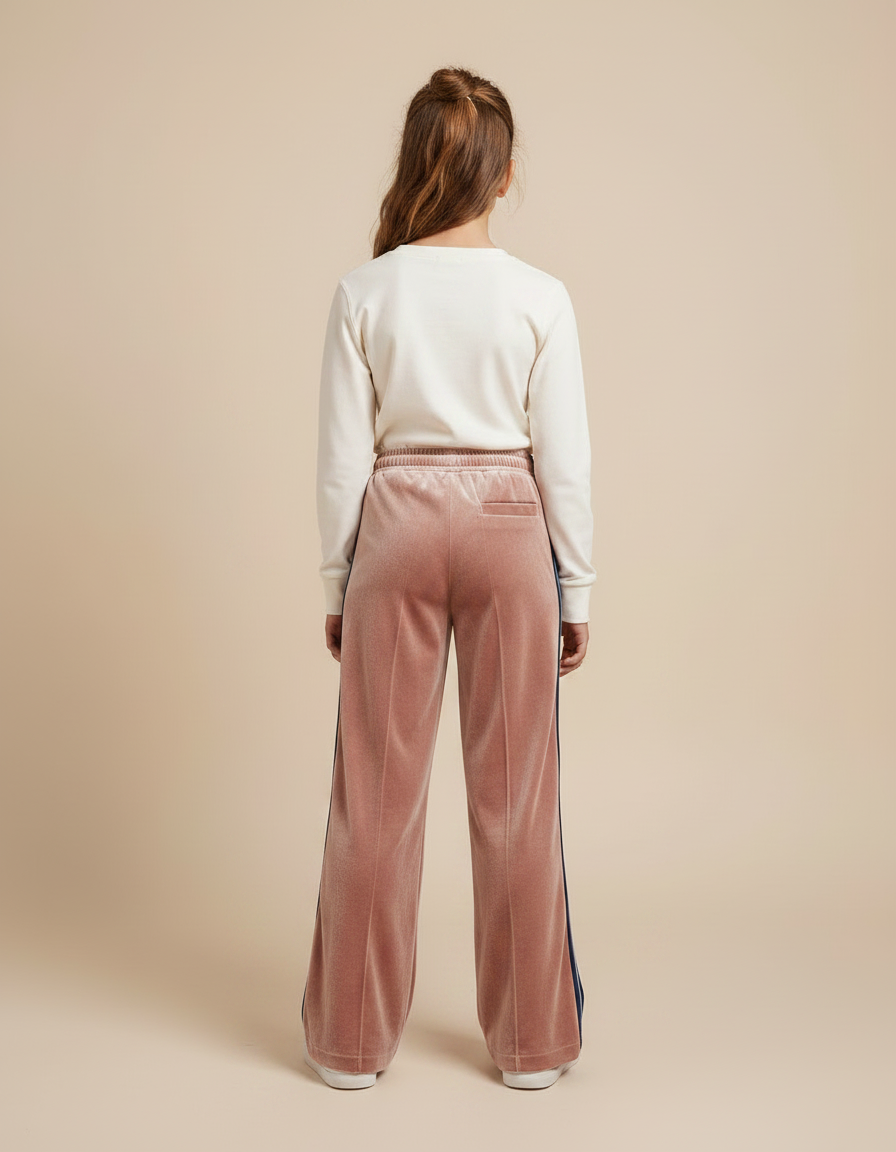 Pantalon Velours Rose Droit Rayures Latérales Fille - vue 2
