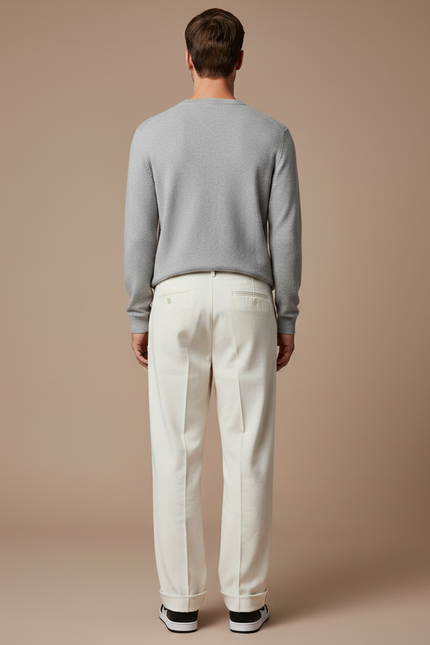 Pantalon Velours Homme Droit Ample Écru Décontracté - Beige Cordé - vue 2