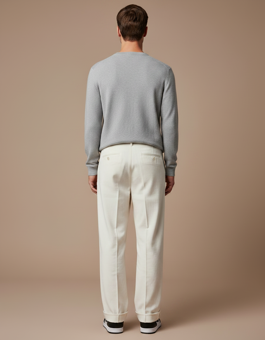 Pantalon Velours Homme Droit Ample Écru Décontracté - Beige Cordé - vue 2