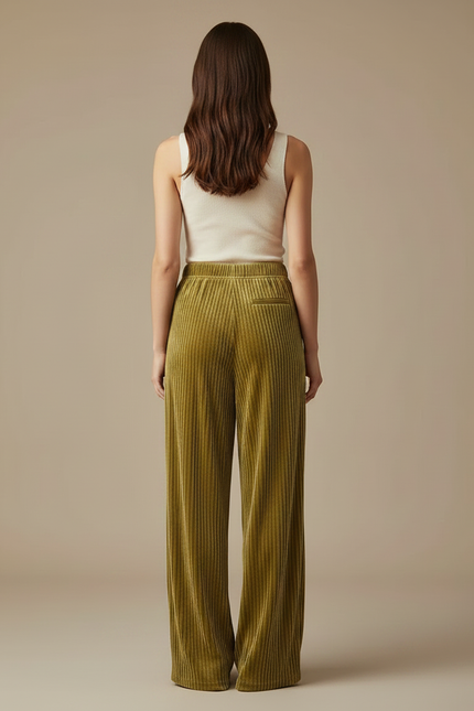 Pantalon Velours Côtelé Vert Ample Fluide Femme - Cordé - vue 2