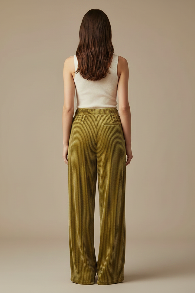 Pantalon Velours Côtelé Vert Ample Fluide Femme - Cordé - vue 2